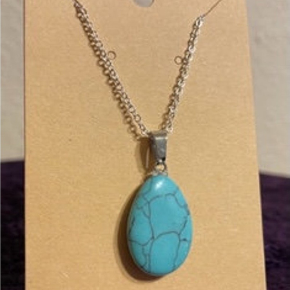 New Handmade 925 Sterling Silver Natural Turquoise Water Drop Necklace - Picture 4 of 15